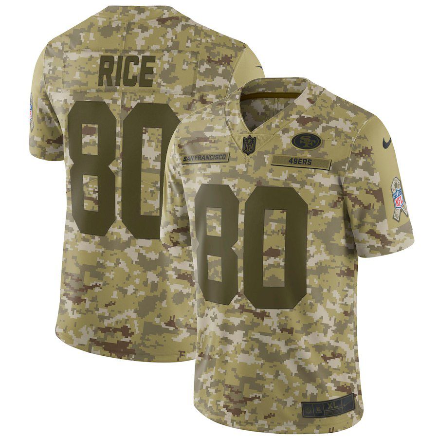 Men San Francisco 49ers #80 Rice Nike Camo Salute to Service Retired Player Limited NFL Jerseys